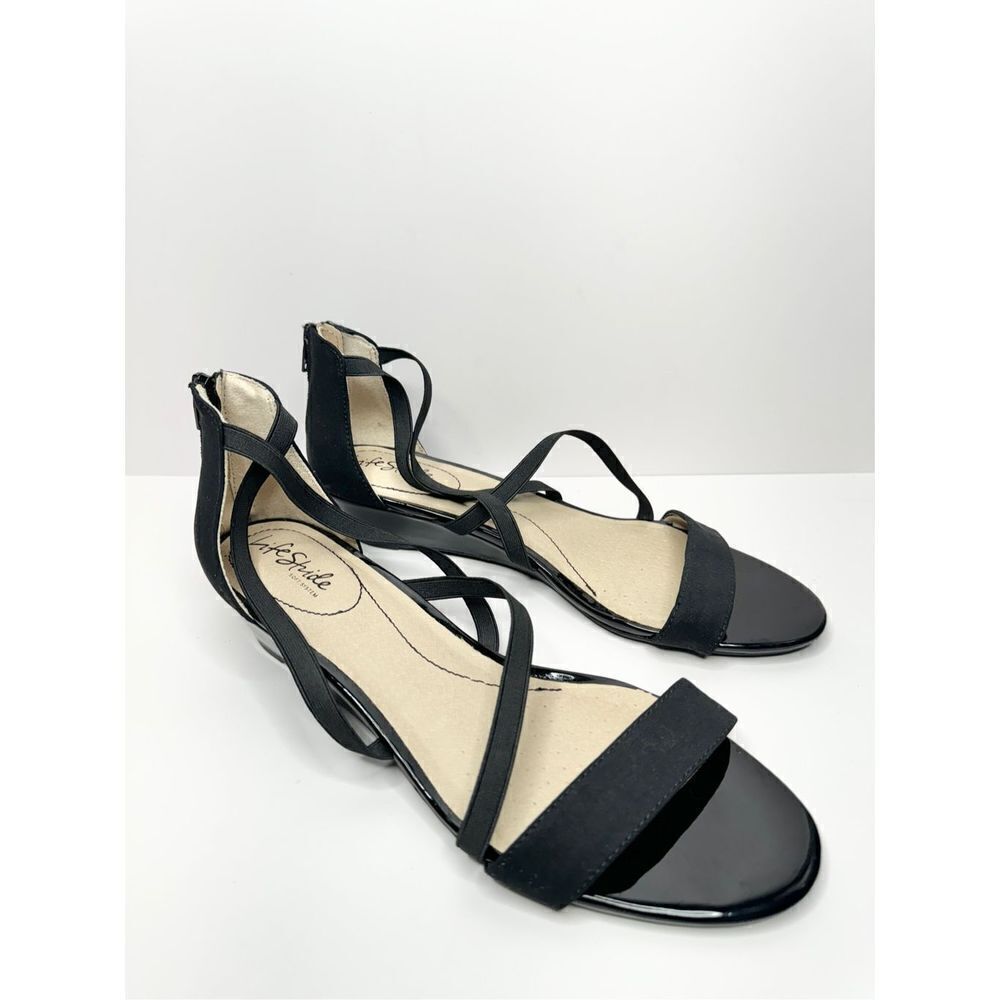 Life Stride Sandals Size 11‎ Black Yolanda Strappy Open Toe Cushioned Wedges